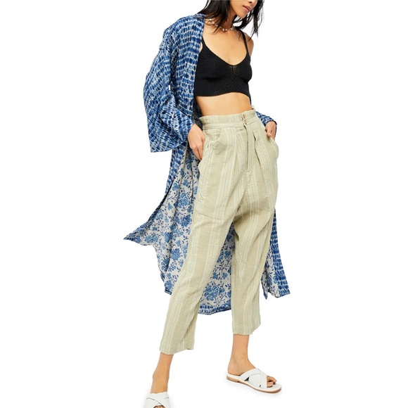 NEW FREE PEOPLE STRIPED HIGH WAIST CROPPED PANTS - Picture 9 of 9